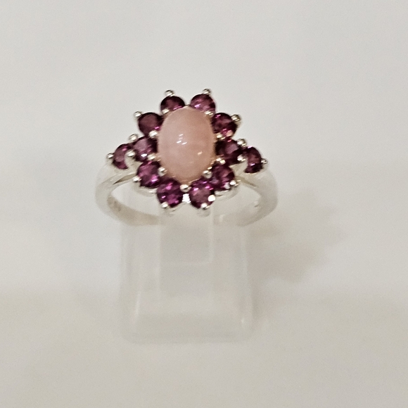 Vintage Natural Peruvian Opal & Rhodolite Garnet Sterling Silver Size 8! - Picture 8 of 12
